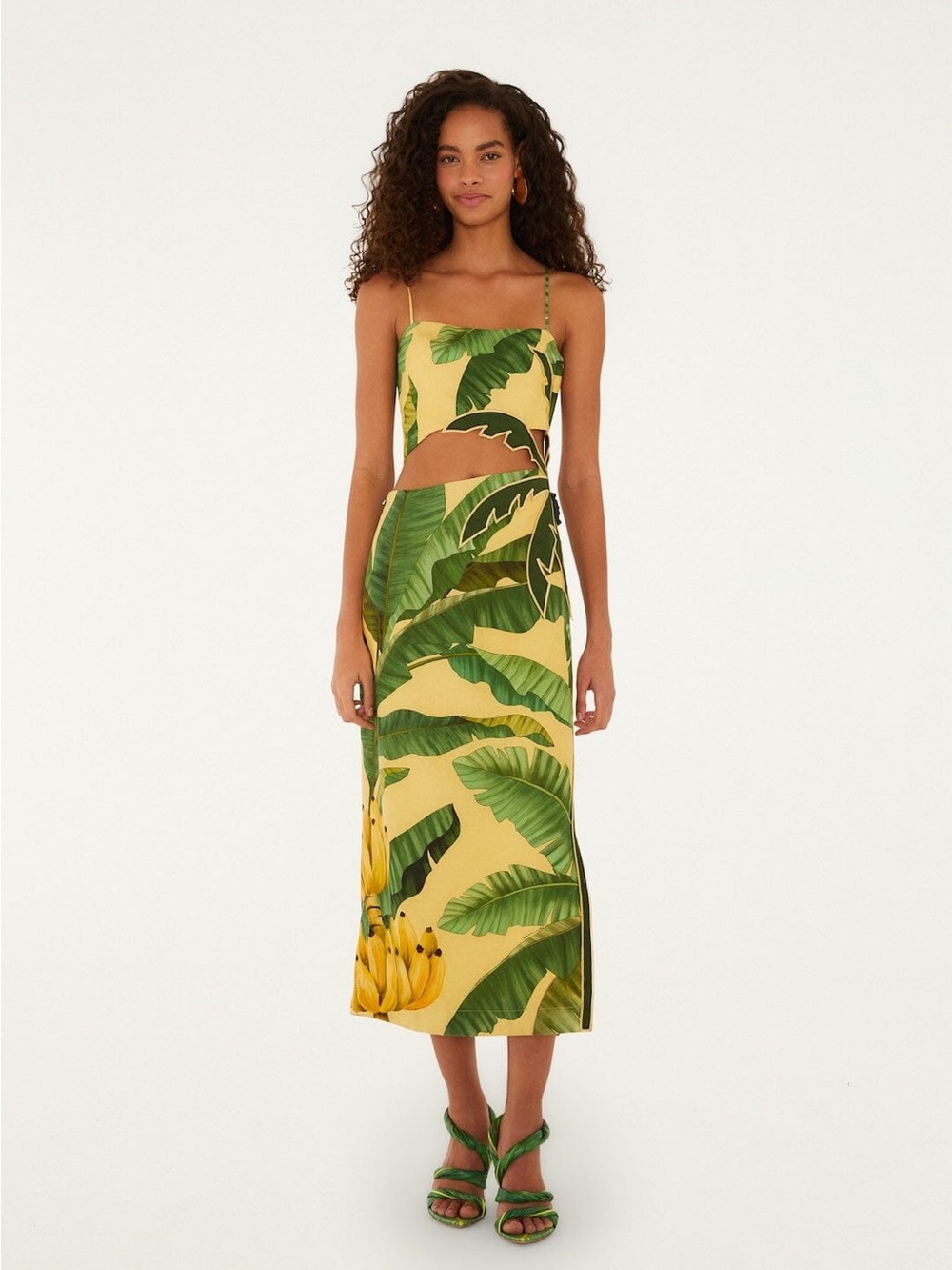 NWT FARM Rio Soft Yellow 3D Banana Leaves Cutout Maxi Dress Lined